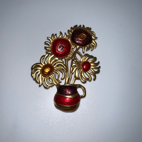 Vintage AVON Van Gogh Flower Pot Brooch - Picture 4 of 5